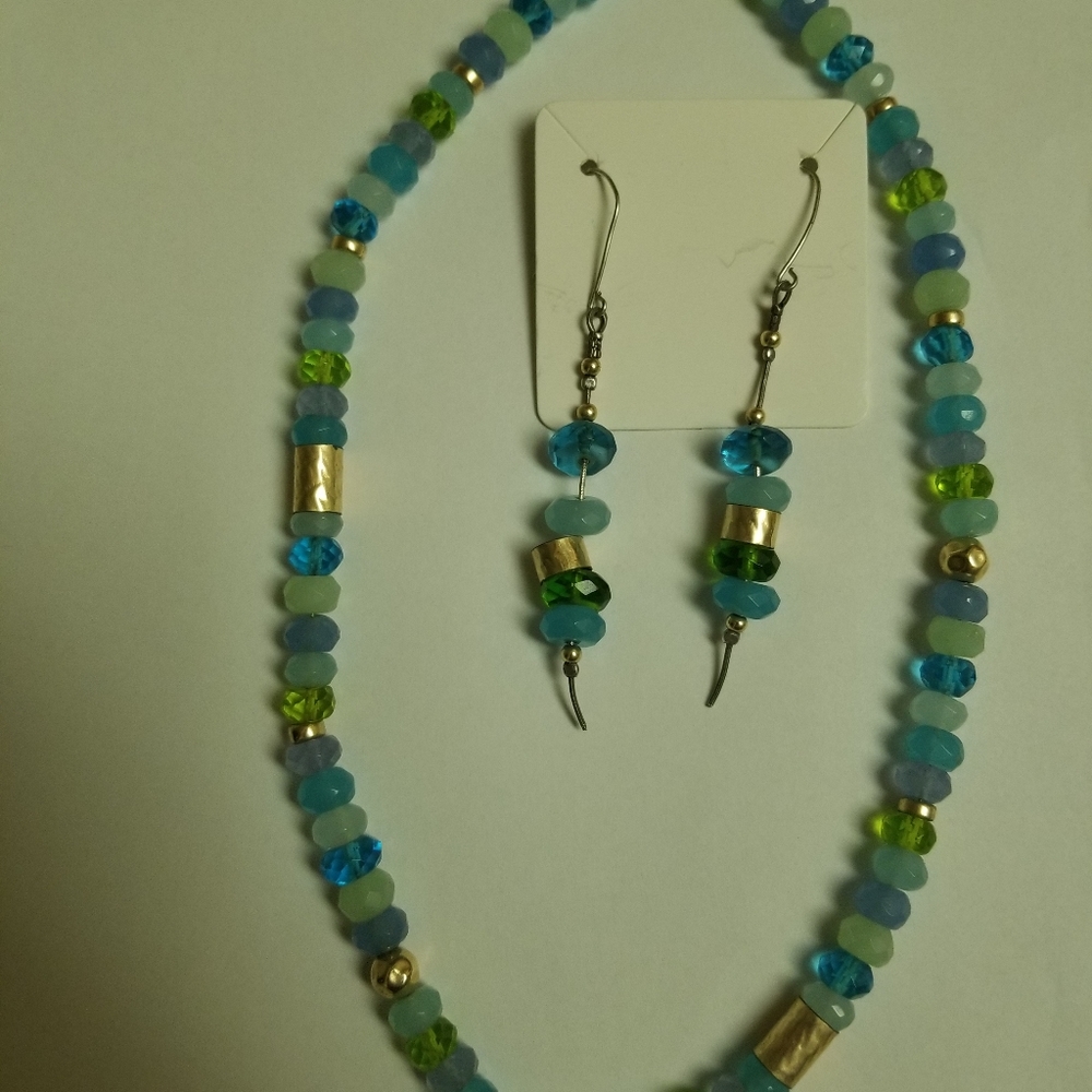 Sterling silver set Necklace & Earrings blue green